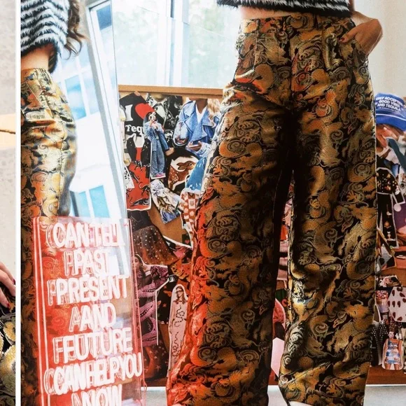 Dressed in Lala Dragon Brocade Wide Leg Pants Medium - Picture 1 of 10